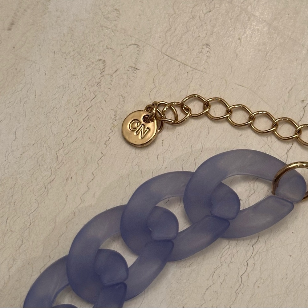 Gold and Periwinkle Blue Chain Necklace and Earring set